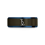 unique birthday ring – gunmetal & blue tungsten t bar lift wedding band