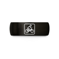 unique mens wedding bands – black tungsten bike lane symbol wedding band