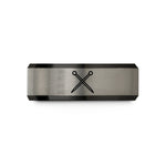 tungsten step bevel ring – black & gray tungsten knitting needles wedding band