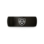 engraved tungsten wedding band – black tungsten legal shield scales wedding band