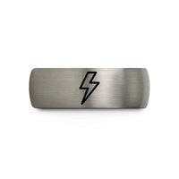 engraved him tungsten band – black & gray tungsten lightning bolt wedding band