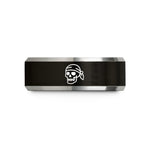 men's tungsten wedding band – black & gray tungsten pirate skull bandana wedding band