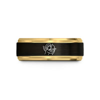 tungsten carbide ring unisex – black & gold tungsten cupid bow wedding band