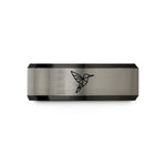 tungsten wedding ring – black & blue & silver tungsten origami hummingbird wedding band