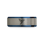 engraved tungsten ring – black & blue & silver tungsten origami hummingbird wedding band
