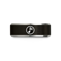 engraved rings for couples – black & silver tungsten sixteenth rest circle wedding band