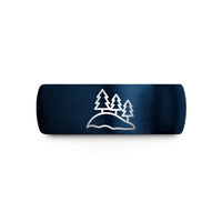 men's durable wedding band – blue tungsten snowy hill trees wedding band