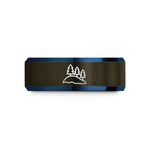 comfort fit wedding band – gunmetal & blue tungsten snowy hill trees wedding band
