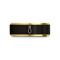 personalized tungsten men's ring – black & gold tungsten necktie icon wedding band