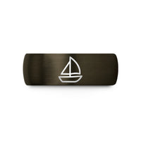 mens tungsten wedding ring – gunmetal & blue tungsten sailboat wedding band