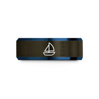 tungsten comfort fit ring – gunmetal & blue tungsten sailboat wedding band