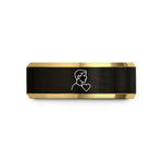 custom men's tungsten ring – black & gold tungsten son heart wedding band