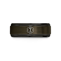laser engraved comfort ring – gunmetal & black tungsten star of life wedding band