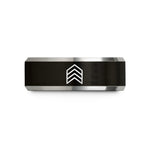 bevel edge rings – black & silver tungsten chevron stack wedding band