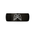 wedding band for couples – black & rose gold tungsten lovebirds heart wedding band