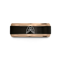 tungsten carbide ring styles – black & rose gold tungsten lovebirds heart wedding band