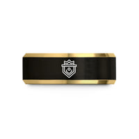 mens tungsten wedding band – black & gold tungsten memphis badge wedding band