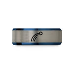 comfort fit ring him – blue & gray tungsten projectile trajectory wedding band