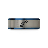 comfort fit ring him – blue & gray tungsten projectile trajectory wedding band