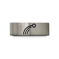 comfort fit ring him – blue & silver tungsten projectile trajectory wedding band
