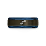 engraved tungsten ring him – gunmetal & blue tungsten projectile trajectory wedding band