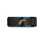 engraved tungsten ring him – gunmetal & blue tungsten projectile trajectory wedding band