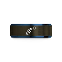 engraved tungsten ring him – gunmetal & blue tungsten projectile trajectory wedding band