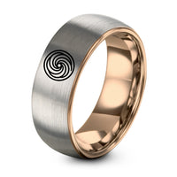 Mens Tungsten Carbide Ring – rose gold & gray tungsten whirlwind spiral circle ring