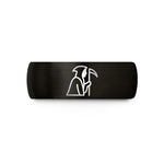 engraved tungsten wedding band – black tungsten reaper silhouette wedding band