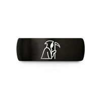 engraved tungsten wedding band – black tungsten reaper silhouette wedding band