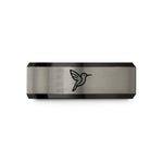 engraved wood wedding band – black & silver tungsten hummingbird wedding band