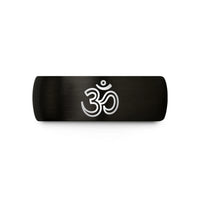 natural wood him rings – black & gold tungsten om symbol wedding band