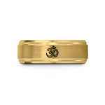 natural wood him rings – gold tungsten om symbol wedding band