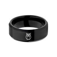 unique wedding rings unisex – black tungsten great horned owl wedding band