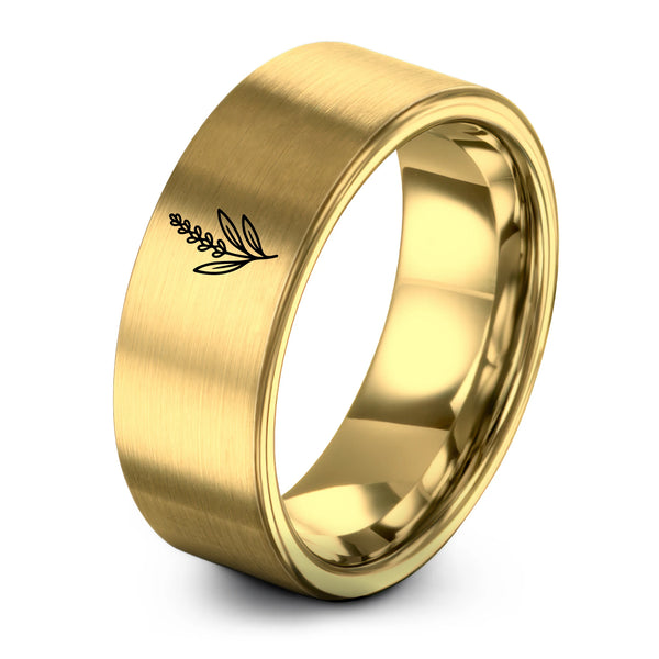 Lavender Sprig – Tungsten Wedding Band, 8 mm, Gold Comfort-Fit Unisex