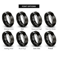 font options for inside engraving on black & silver menu book rings