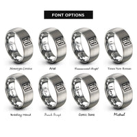font options for inside engraving on silver menu book rings