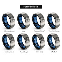 font options for inside engraving on black & blue & grey mercator projection rings