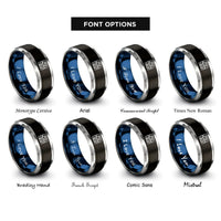 font options for inside engraving on black & blue & grey mercator projection rings