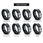 font options for inside engraving on black & blue & gray mercator projection rings
