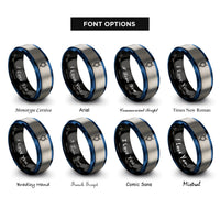 font options for inside engraving on black & blue & gray mercury rings
