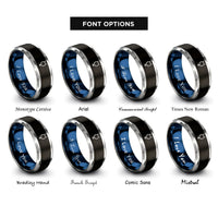 font options for inside engraving on black & blue & grey mercury rings