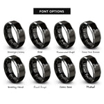 font options for inside engraving on black & gray merge arrows rings