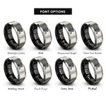 font options for inside engraving on black & gray merge arrows rings