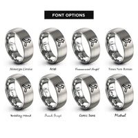 font options for inside engraving on grey merge arrows rings