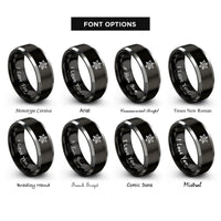 font options for inside engraving on black & silver merkaba star tetrahedron rings