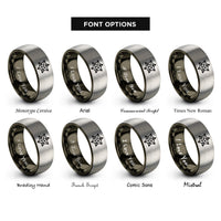 font options for inside engraving on gunmetal & silver merkaba star tetrahedron rings