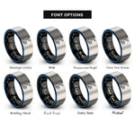 font options for inside engraving on black & blue & gray mermaid tail wave rings