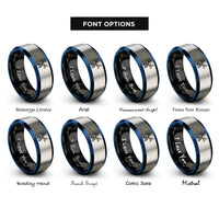 font options for inside engraving on black & blue & gray mermaid tails rings