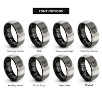 font options for inside engraving on black & silver mesh wheel rings